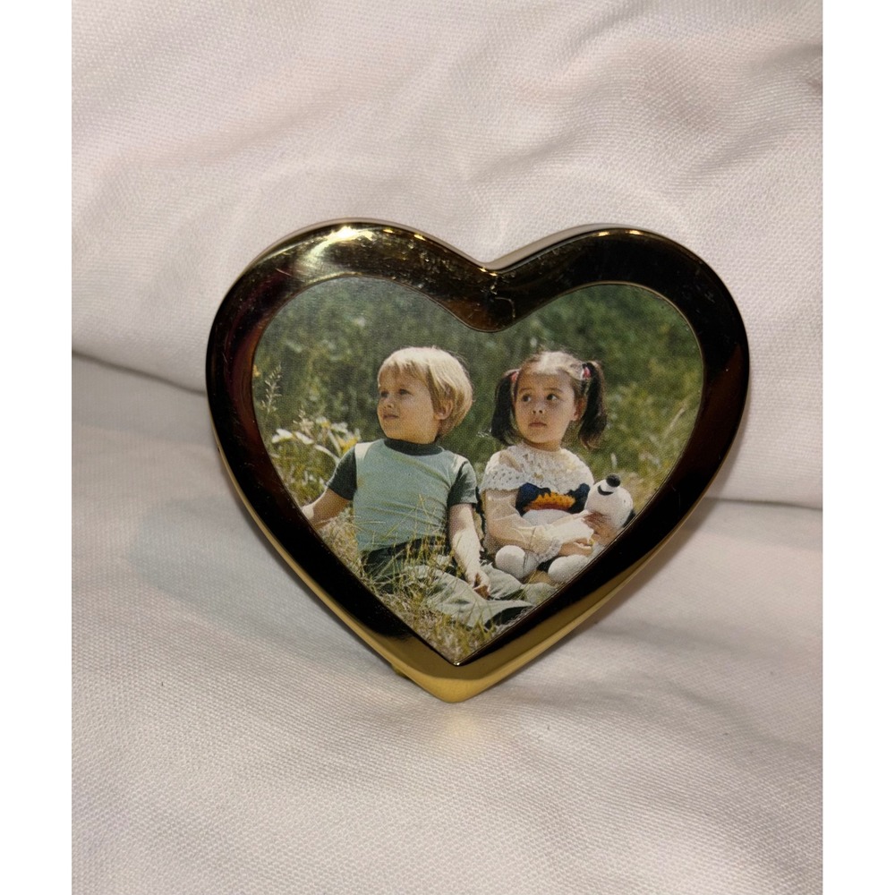 Vintage Gold Tone Heart Picture Frame 3" x 3" Desktop Hanging Photo Frame